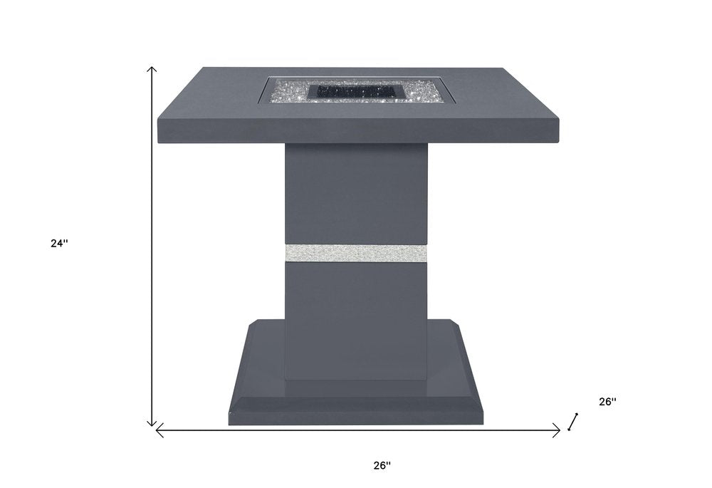 24" Dark Gray and Silver Faux Crystals Glass and Wood Square Pedestal End Table HomeRoots