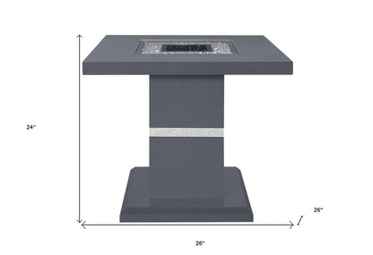 24" Dark Gray and Silver Faux Crystals Glass and Wood Square Pedestal End Table HomeRoots