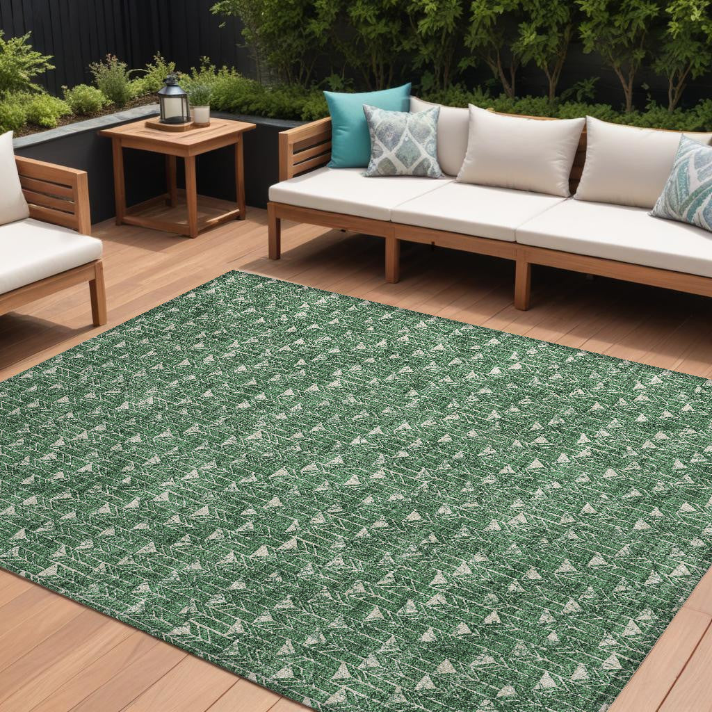 9' X 12' Sage Geometric Washable Non Skid Indoor Outdoor Area Rug