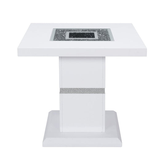 24" White and Silver Glass and Wood Faux Crystal Bling Square Pedestal End Table HomeRoots