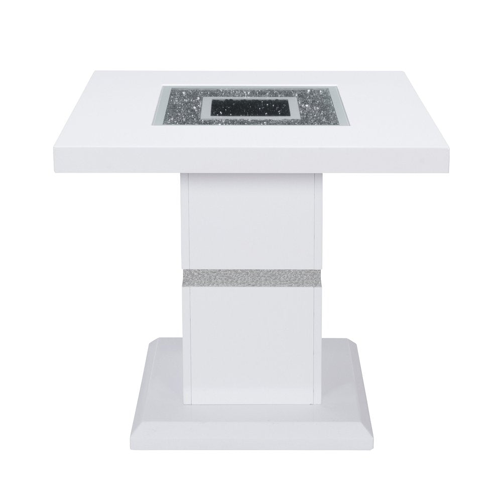 24" White and Silver Glass and Wood Faux Crystal Bling Square Pedestal End Table HomeRoots