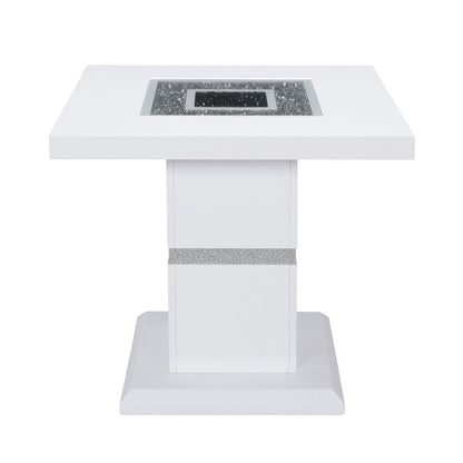 24" White and Silver Glass and Wood Faux Crystal Bling Square Pedestal End Table HomeRoots