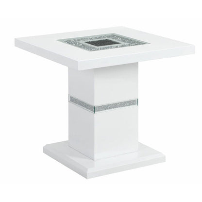 24" White and Silver Glass and Wood Faux Crystal Bling Square Pedestal End Table HomeRoots