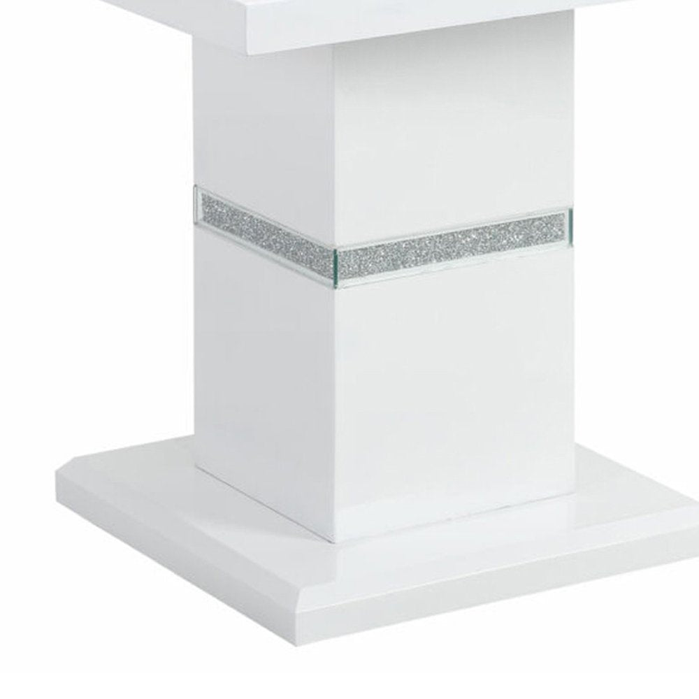 24" White and Silver Glass and Wood Faux Crystal Bling Square Pedestal End Table HomeRoots