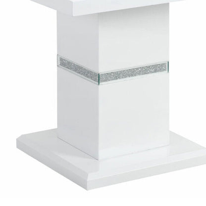 24" White and Silver Glass and Wood Faux Crystal Bling Square Pedestal End Table HomeRoots