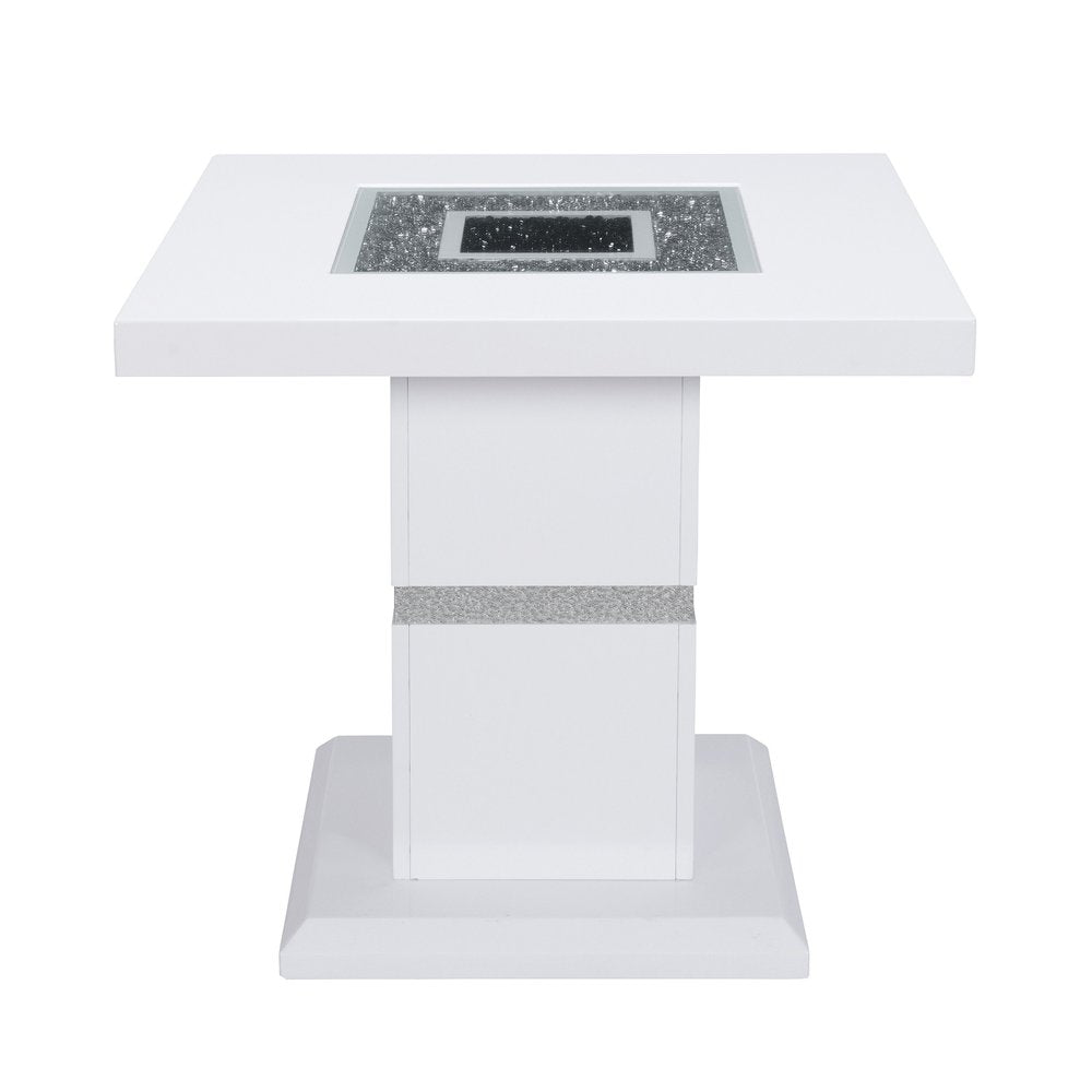 24" White and Silver Glass and Wood Faux Crystal Bling Square Pedestal End Table HomeRoots