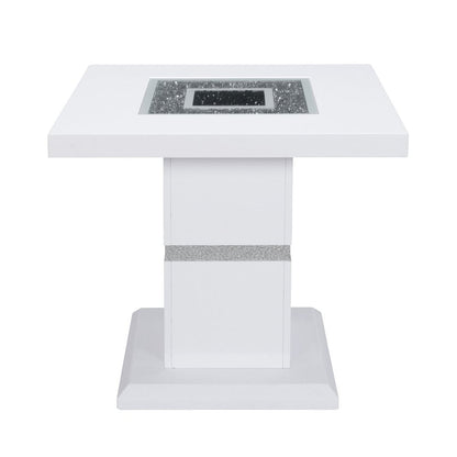 24" White and Silver Glass and Wood Faux Crystal Bling Square Pedestal End Table HomeRoots