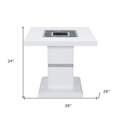24" White and Silver Glass and Wood Faux Crystal Bling Square Pedestal End Table HomeRoots