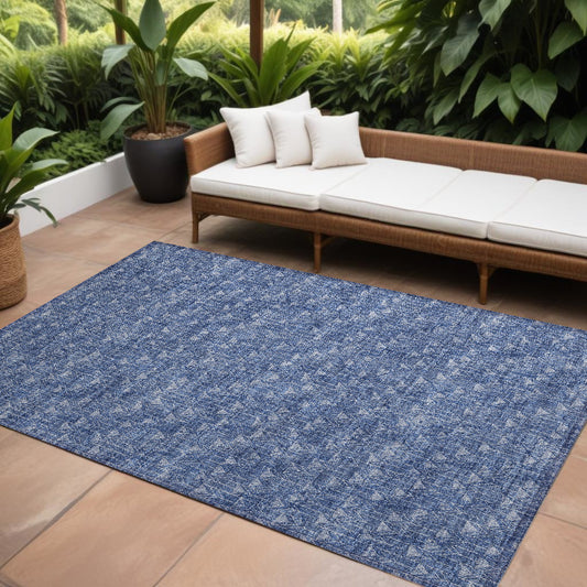 8' X 10' Navy Blue Geometric Washable Non Skid Indoor Outdoor Area Rug