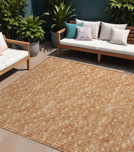 8' X 10' Bronze Geometric Washable Non Skid Indoor Outdoor Area Rug