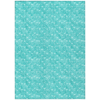 8' X 10' Turquoise Geometric Washable Non Skid Indoor Outdoor Area Rug