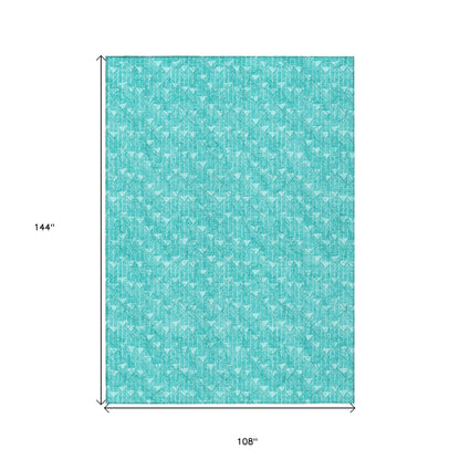 9' X 12' Turquoise Geometric Washable Non Skid Indoor Outdoor Area Rug