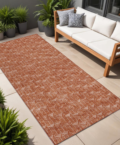 8' Runner Terra Cotta Geometric Washable Non Skid Indoor Outdoor Runner Rug