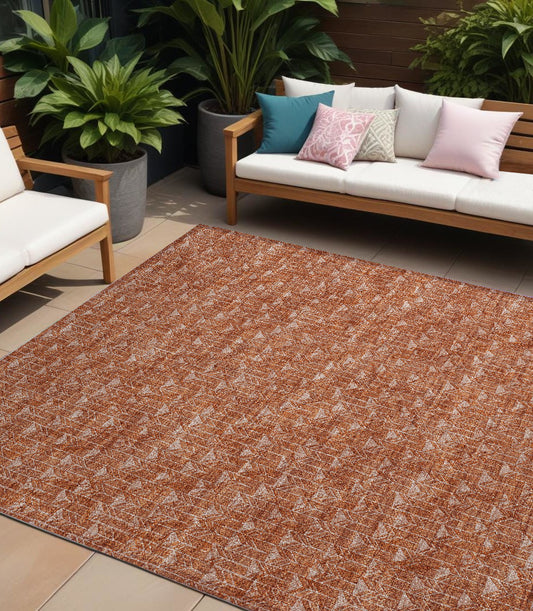 8' X 10' Terra Cotta Geometric Washable Non Skid Indoor Outdoor Area Rug