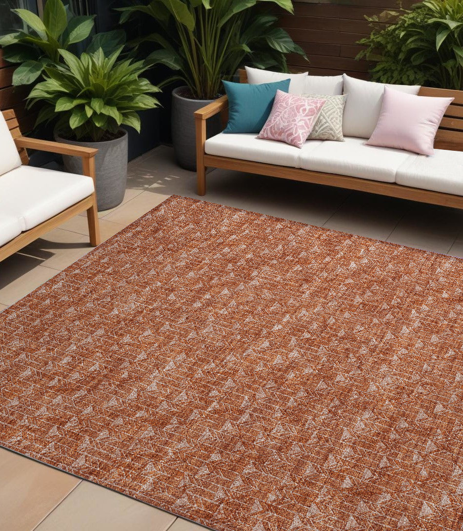 9' X 12' Terra Cotta Geometric Washable Non Skid Indoor Outdoor Area Rug