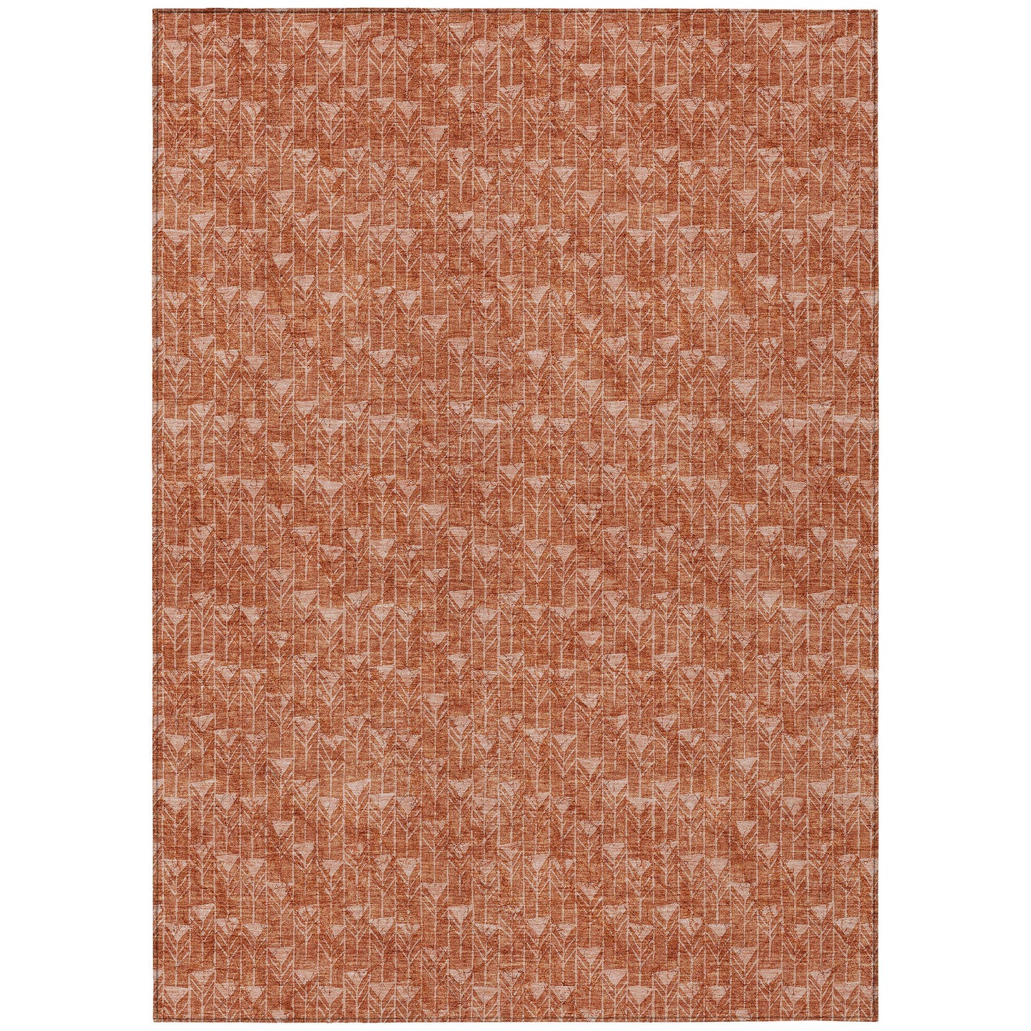 9' X 12' Terra Cotta Geometric Washable Non Skid Indoor Outdoor Area Rug