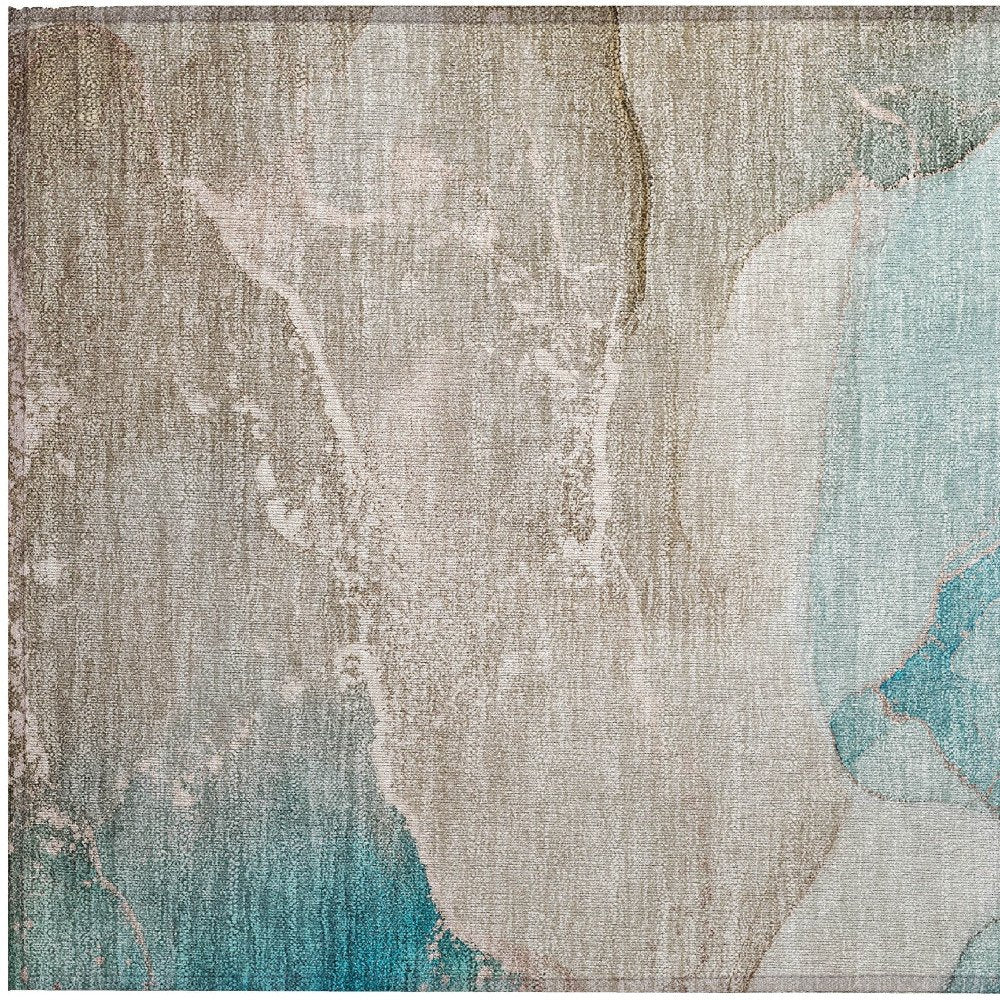 2' X 3' Teal Abstract Washable Non Skid Indoor Outdoor Area Rug — view 8