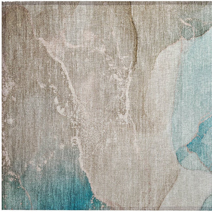 2' X 3' Teal Abstract Washable Non Skid Indoor Outdoor Area Rug HomeRoots