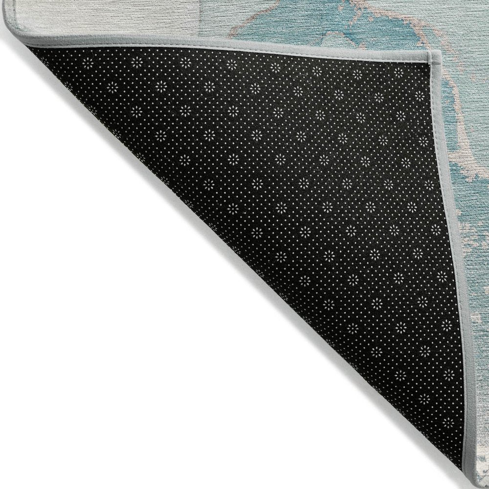 2' X 3' Teal Abstract Washable Non Skid Indoor Outdoor Area Rug HomeRoots