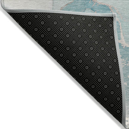 2' X 3' Teal Abstract Washable Non Skid Indoor Outdoor Area Rug HomeRoots