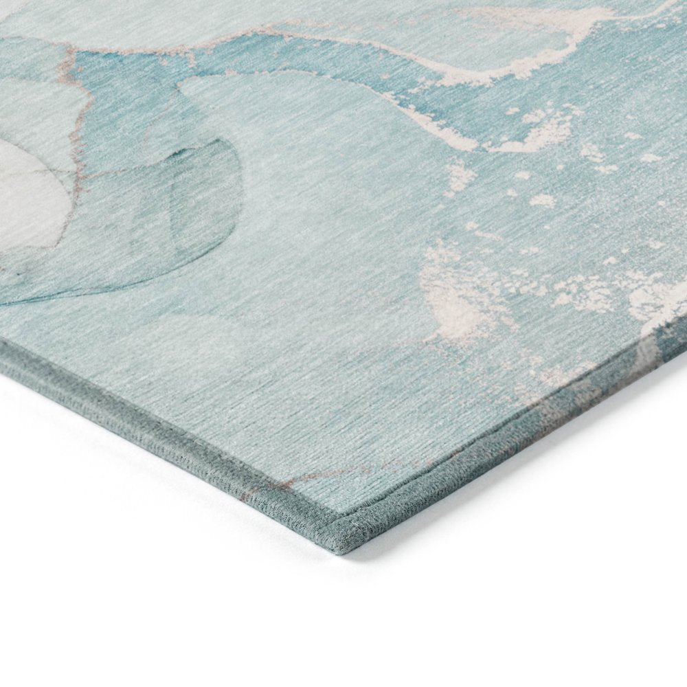 2' X 3' Teal Abstract Washable Non Skid Indoor Outdoor Area Rug — view 4
