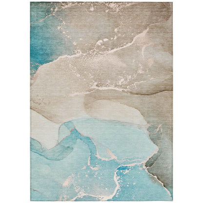 2' X 3' Teal Abstract Washable Non Skid Indoor Outdoor Area Rug HomeRoots
