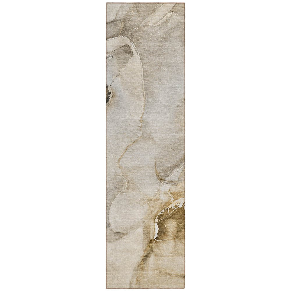2' X 8' Beige and Brown Abstract Washable Indoor Outdoor Runner Rug — view 1