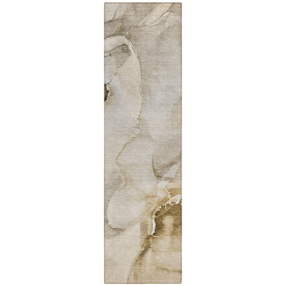 2' X 8' Beige and Brown Abstract Washable Indoor Outdoor Runner Rug HomeRoots