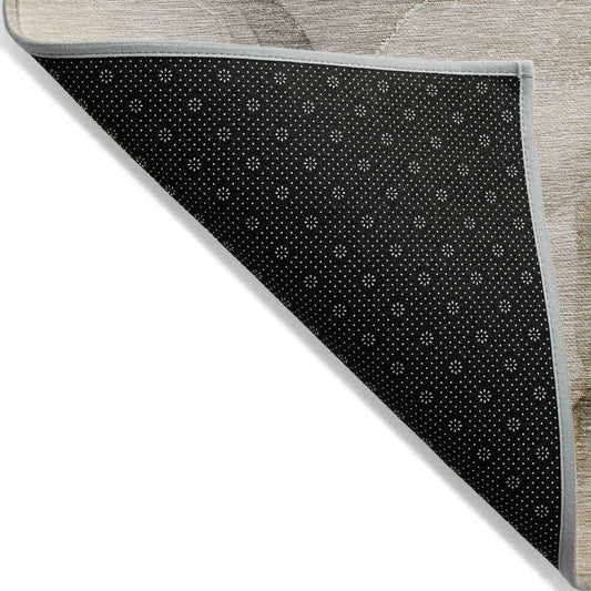 2' X 8' Beige and Brown Abstract Washable Indoor Outdoor Runner Rug