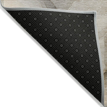 2' X 8' Beige and Brown Abstract Washable Indoor Outdoor Runner Rug