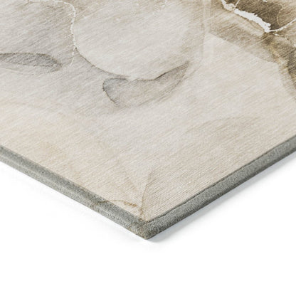2' X 8' Beige and Brown Abstract Washable Indoor Outdoor Runner Rug