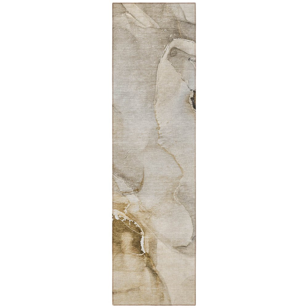 2' X 8' Beige and Brown Abstract Washable Indoor Outdoor Runner Rug HomeRoots