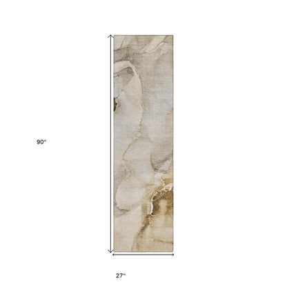 2' X 8' Beige and Brown Abstract Washable Indoor Outdoor Runner Rug HomeRoots