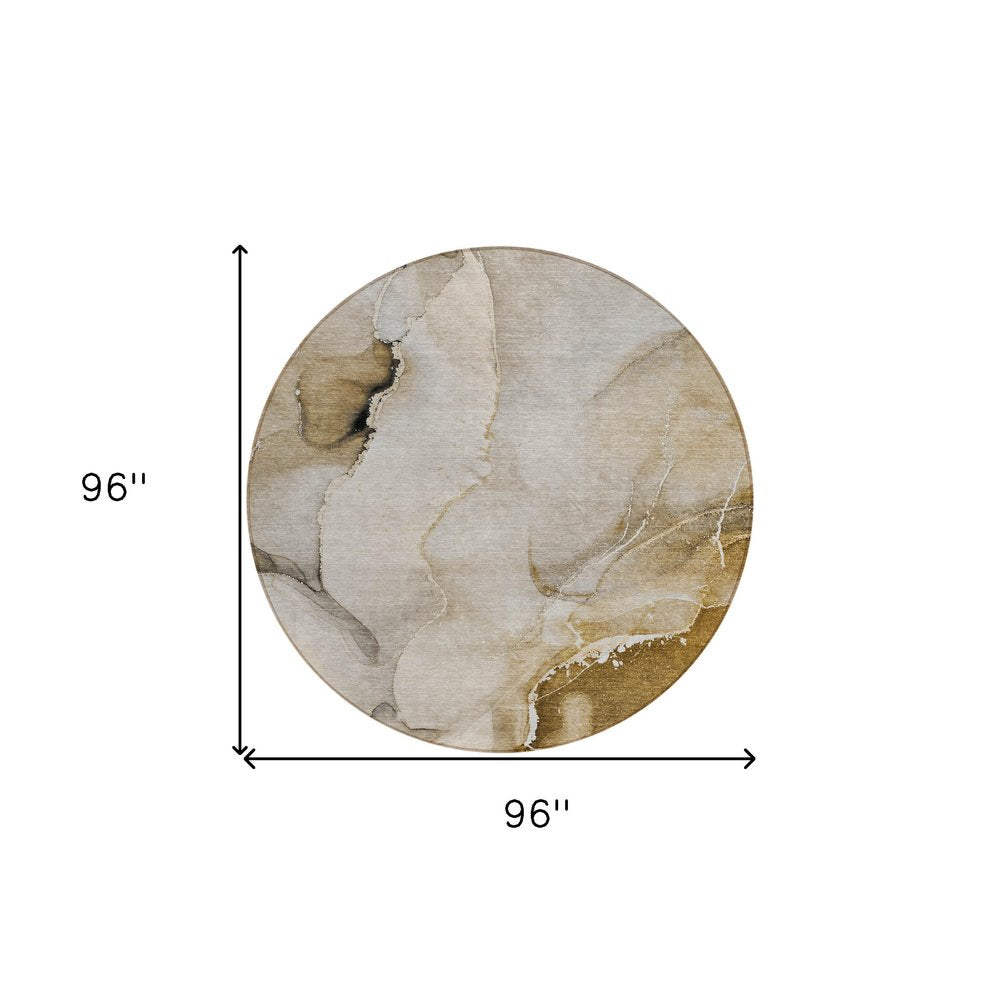 8' X 8' Beige and Brown Round Abstract Washable Indoor Outdoor Area Rug — view 3