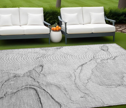 8' X 10' Silver Abstract Washable Non Skid Indoor Outdoor Area Rug