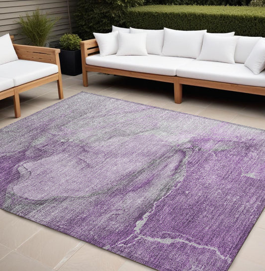 8' X 10' Lilac Abstract Washable Non Skid Indoor Outdoor Area Rug