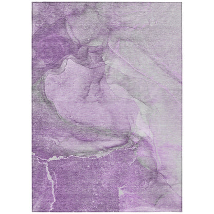 9' X 12' Lilac Abstract Washable Non Skid Indoor Outdoor Area Rug