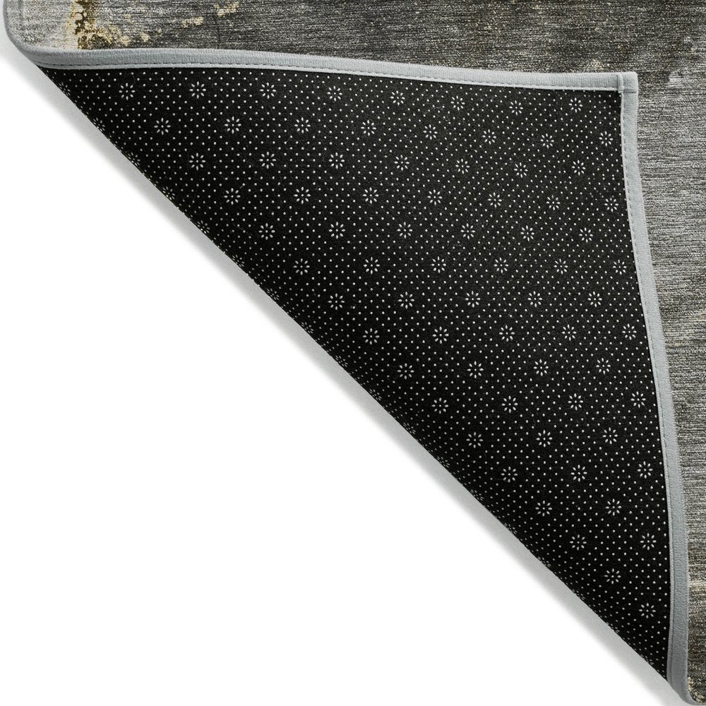 8' Runner Gray and Gold Abstract Washable Non Skid Indoor Outdoor Runner Rug — view 15