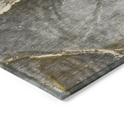 8' Runner Gray and Gold Abstract Washable Non Skid Indoor Outdoor Runner Rug HomeRoots