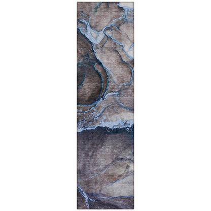 8' Runner Gray and Gold Abstract Washable Non Skid Indoor Outdoor Runner Rug HomeRoots