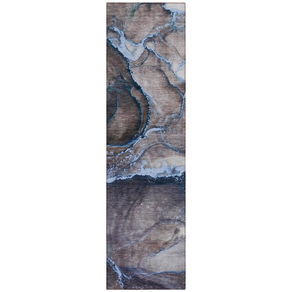 8' Runner Gray and Gold Abstract Washable Non Skid Indoor Outdoor Runner Rug — view 23
