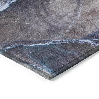 8' Runner Gray and Gold Abstract Washable Non Skid Indoor Outdoor Runner Rug HomeRoots