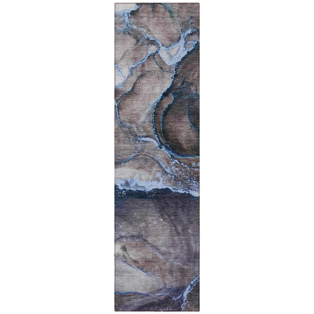 8' Runner Gray and Gold Abstract Washable Non Skid Indoor Outdoor Runner Rug HomeRoots