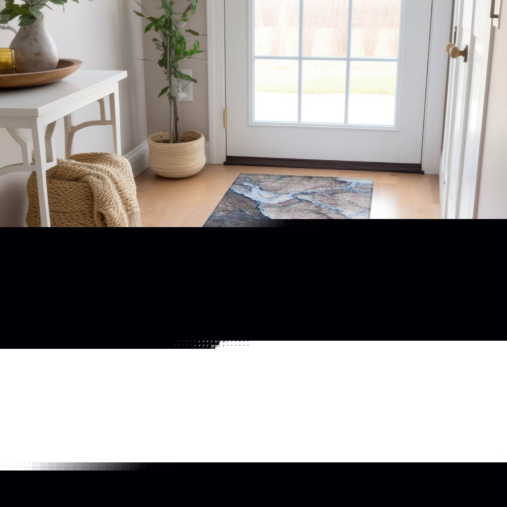 8' Runner Gray and Gold Abstract Washable Non Skid Indoor Outdoor Runner Rug — view 39
