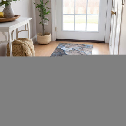 8' Runner Gray and Gold Abstract Washable Non Skid Indoor Outdoor Runner Rug HomeRoots