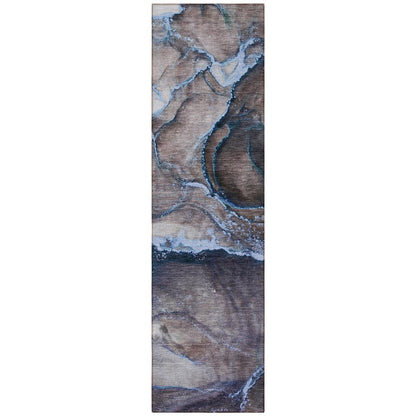 8' Runner Gray and Gold Abstract Washable Non Skid Indoor Outdoor Runner Rug HomeRoots