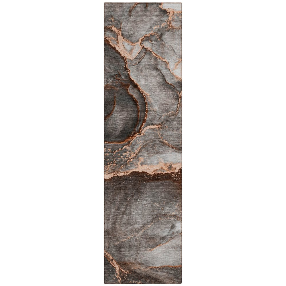 8' Runner Gray and Gold Abstract Washable Non Skid Indoor Outdoor Runner Rug — view 52