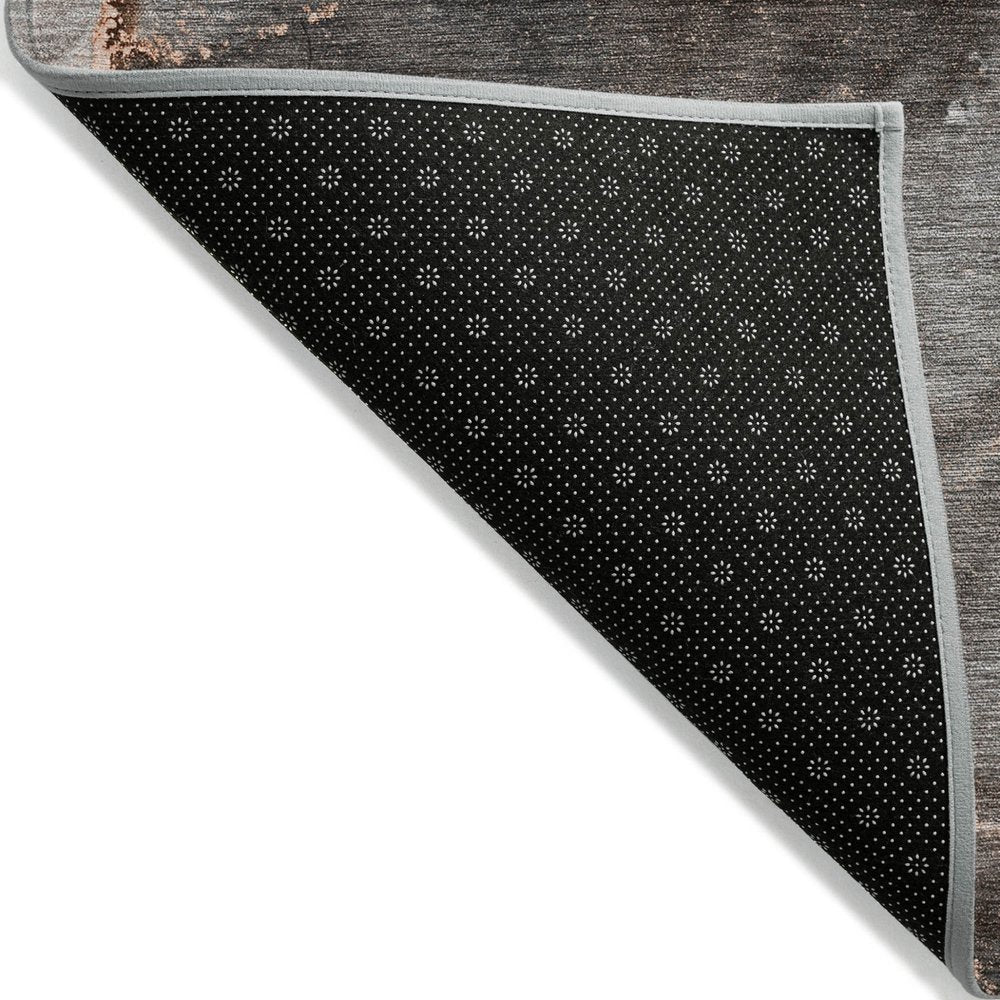 8' Runner Gray and Gold Abstract Washable Non Skid Indoor Outdoor Runner Rug HomeRoots