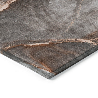 8' Runner Gray and Gold Abstract Washable Non Skid Indoor Outdoor Runner Rug HomeRoots