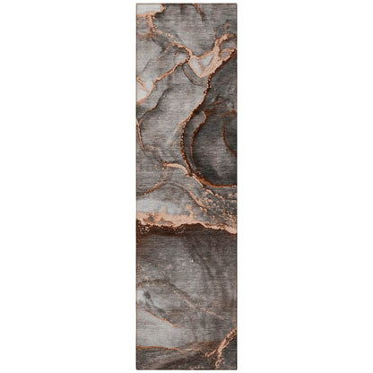 8' Runner Gray and Gold Abstract Washable Non Skid Indoor Outdoor Runner Rug HomeRoots